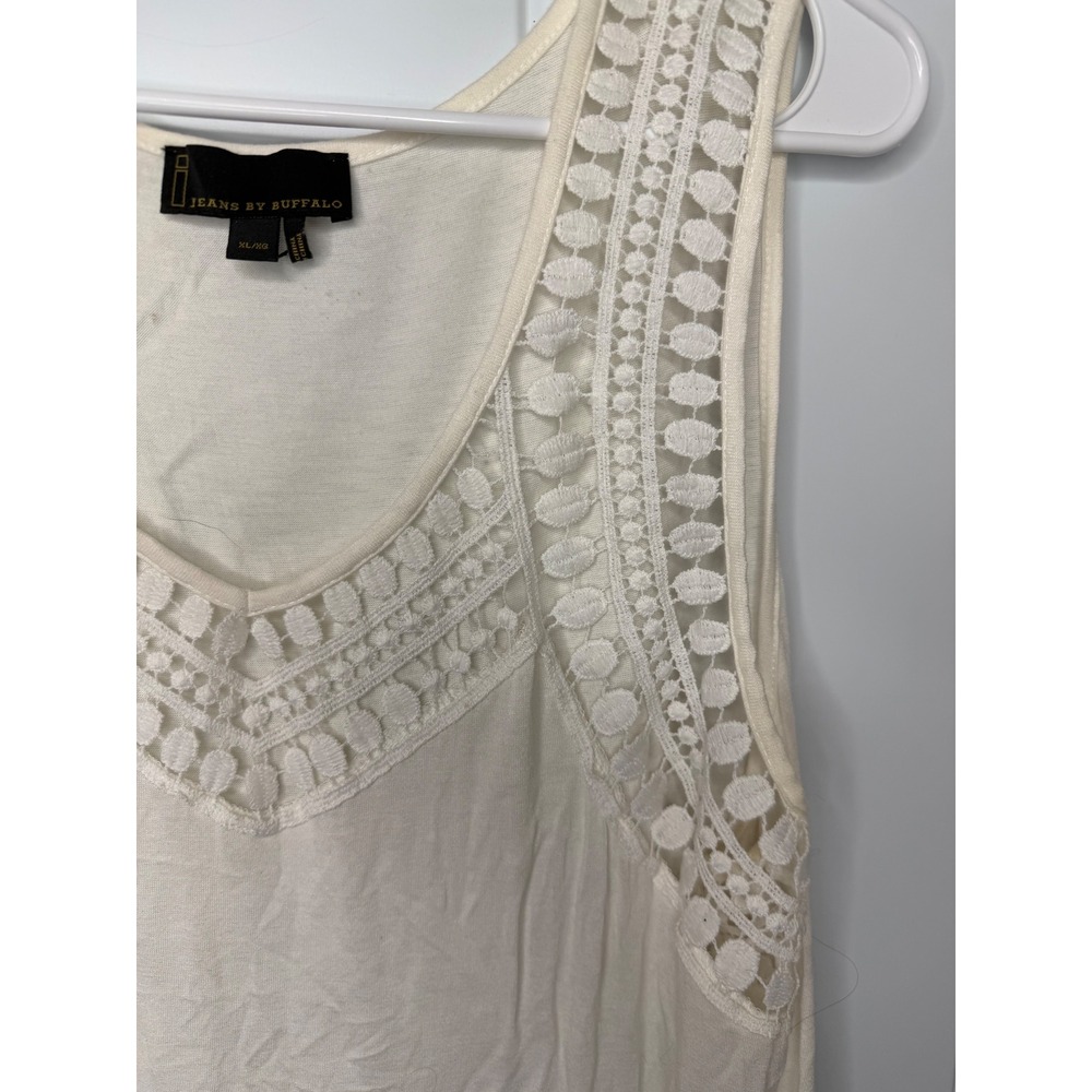 Jeans by Buffalo Women Ivory Sleeveless Crochet Lace Trim V-Neck Tank Top XL - Picture 3 of 8